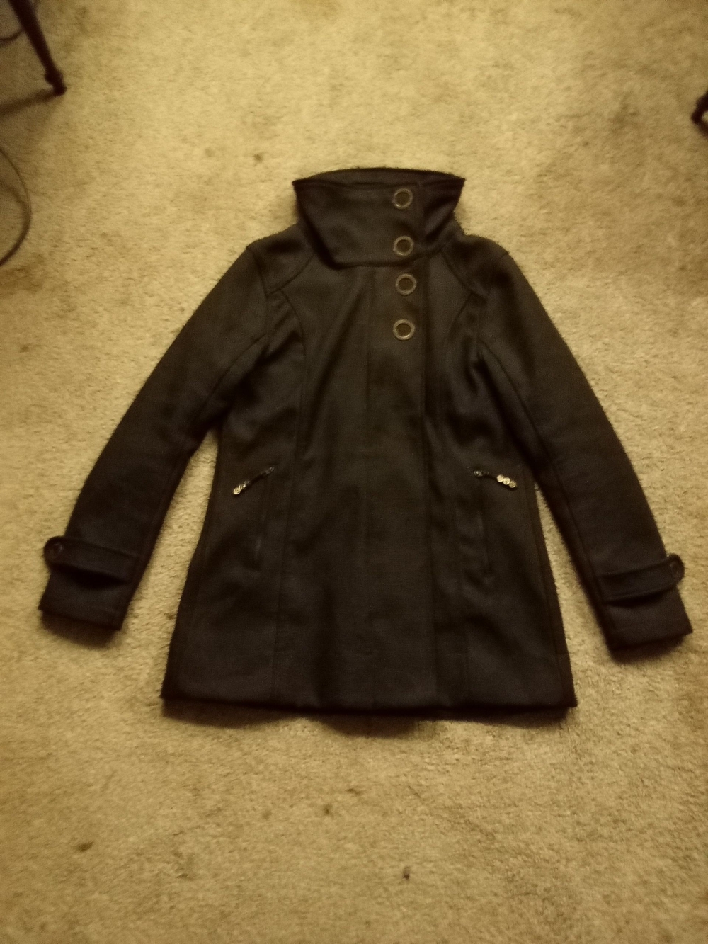lululemon athletica Black Funnel Collar Coat with Decorative Ring Buttons